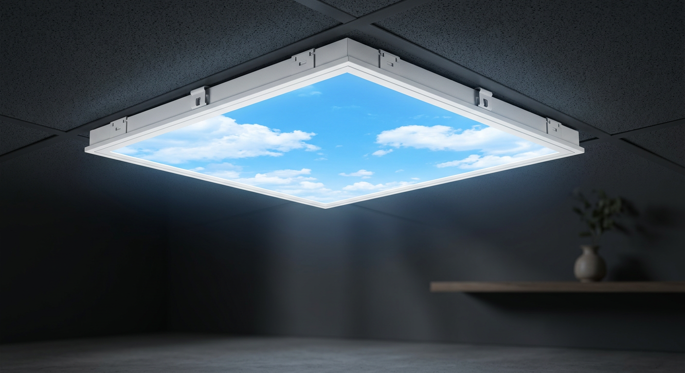 60x60 Clip-in LED Gökyüzü Panel — Kilitli Çerçeveli, Clip-in Tavana Uygun - AI görseli 60x60 Clip-in LED Gökyüzü Panel — Kilitli Çerçeveli, Clip-in Tavana Uygun - AI görseli